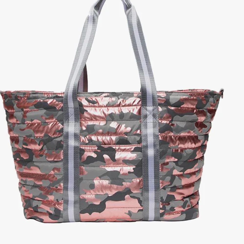 New THINK ROYLN Camouflage Duffel Bag in Pink and Gray